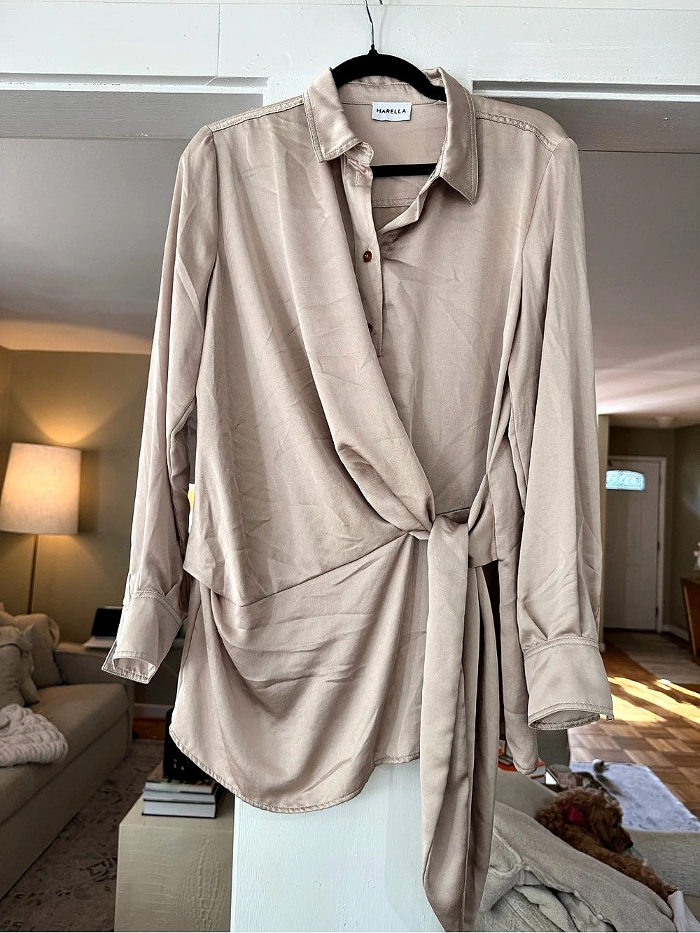 Marella Tie Front Button Down Shirt in Pink Like New